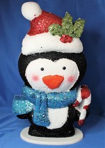 Christmas Penguin 16&quot; Styrofoam with a Wooden back &amp; base made in 2012 H... - £7.53 GBP