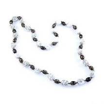 Victorian Beads Knotted Glass Bead Necklace White Amber Copper Vintage 30&quot; - £56.93 GBP