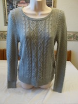 Women&#39;s Petite Laura Scott Crew Neck Cable Knit Sweater Gray LARGE NEW - £20.90 GBP