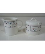 Mikassa Intaglio Annette Stoneware China Sugar Bowl with Lid &amp; Creamer - $27.72