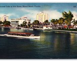 Boat on Pancoast Lake at 41st Street Miami Florida FL Linen Postcard W20 - $1.93