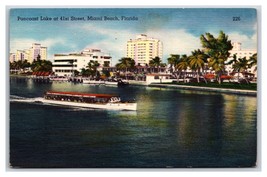 Boat on Pancoast Lake at 41st Street Miami Florida FL Linen Postcard W20 - £1.51 GBP