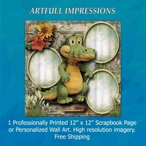 Whimsical Alligator Garden – Personalized Scrapbook Page or Wall Art - $403.44 MXN