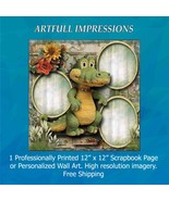 Whimsical Alligator Garden – Personalized Scrapbook Page or Wall Art - €19,01 EUR