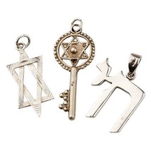 3 STERLING SILVER JEWISH PENDENTS: DAVID SHIELD, &quot;CHAI&quot; (18) &amp; DAVID SHI... - £98.88 GBP