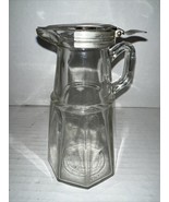 VINTAGE CLEAR GLASS SYRUP PITCHER DISPENSER w/HINGED TIN LID 6&quot; Hazel Atlas - £15.42 GBP