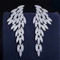 Elegant Gold Plated Cubic Zirconia Long Dangle Feather Wing Drop Earrings for Wo - £17.23 GBP