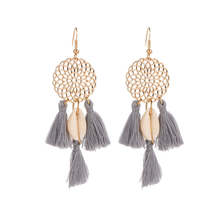 Gray Polyster &amp; Shell 18K Gold-Plated Cowrie Tassel Openwork Drop Earrings - £10.47 GBP