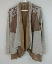 Miss Me 2 Layer Cardigan Sweater Southwest Aztec Lace Open Front Draped ... - £11.43 GBP