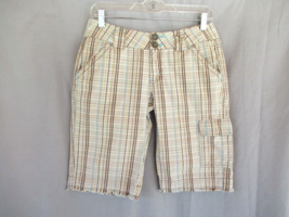 BeBop shorts cargo Bermuda city Jr 7 beige plaid fringe cotton - $14.65