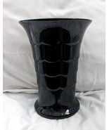Vintage USA Pottery Black 8" Trumpet Vase, Scalloped Design P376 Art Deco - $9.90