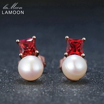 LAMOON Freshwater  Earring 925 Silver Earrings For Women Gemstone Garnet Rose Go - £17.91 GBP