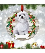 Maltese Dog Wreath Ornament Personalizable Christmas Tree Holiday Decora... - £11.54 GBP