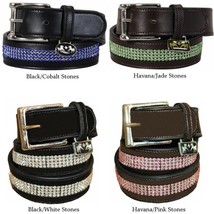 Ladies BLING! 1.5 in. Leather Belt w/ Pink OR Blue OR Green Crystal Rhinestones - £22.75 GBP