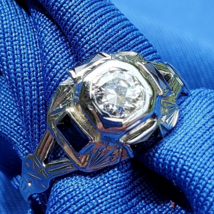 Earth mined Diamond Antique Engagement Ring Deco Bridal Solitaire 14k White Gold - $1,895.25