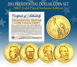 2011 Presidential $1 Dollar 24K GOLD PLATED President 4-Coin Full Set w/Capsules - £14.63 GBP