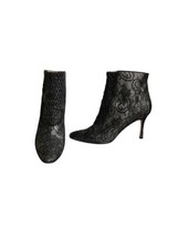 MANOLO BLAHNIK Black Lace &amp; Leather High Heel Ankle Boots Booties Pumps ... - $247.50