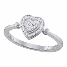 10k White Gold Womens Round Diamond Heart Cluster Ring 1/10 Cttw - £153.12 GBP