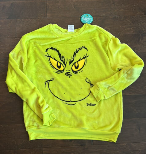 Primary image for Grinch Womens Pullover Sweatshirt Plush Sz XL New Christmas Gift Green