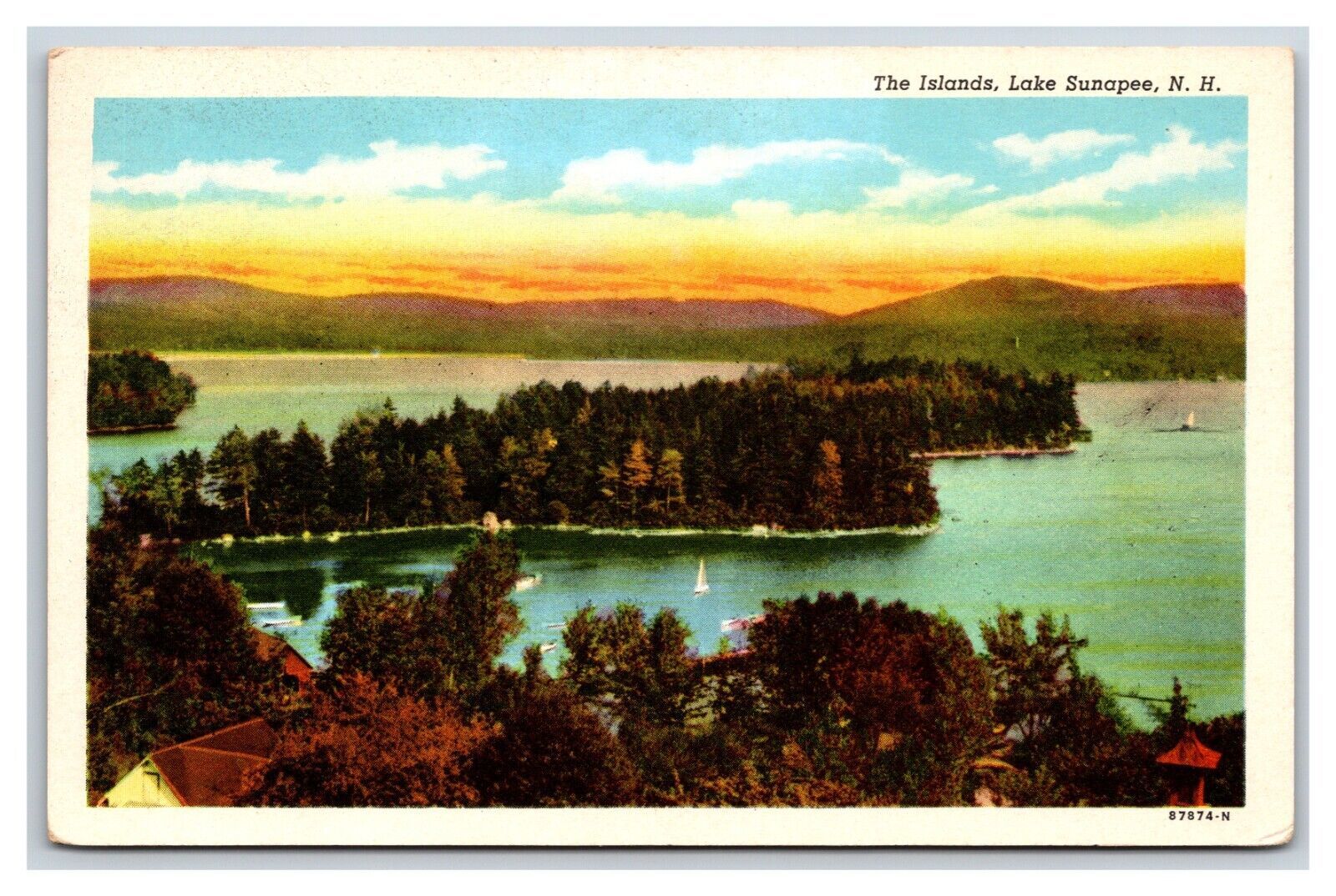Primary image for Sunset on The Islands Lake Sunapee New Hampshire NH WB Postcard H20