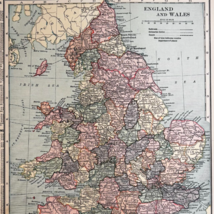 1917 England And Wales Map Atlas Of The World Europe Antique WW1 Era DWUU1B - $554.45 MXN