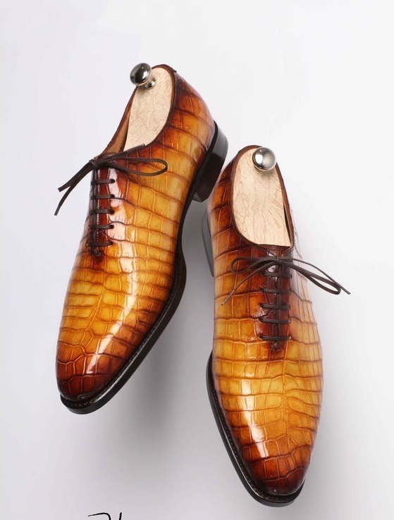 NEW Men,s Handmade Leather Shoes, Formal Crocodile Texture Leather Men Tan Shoes