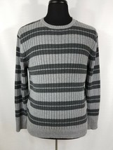 St Johns Bay Mens XL Long Sleeve Gray Stripe Sweater Winter Warm Cooler ... - £11.78 GBP