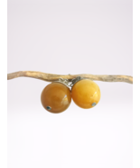 Yellow Jade stud ball earrings and silver 800 Made in Italy Handmade Dia... - $32.00