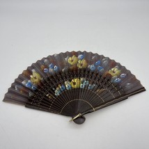 Folding Hand Fan AsianHand Painted Floral Gold Decor Vintage - £14.89 GBP