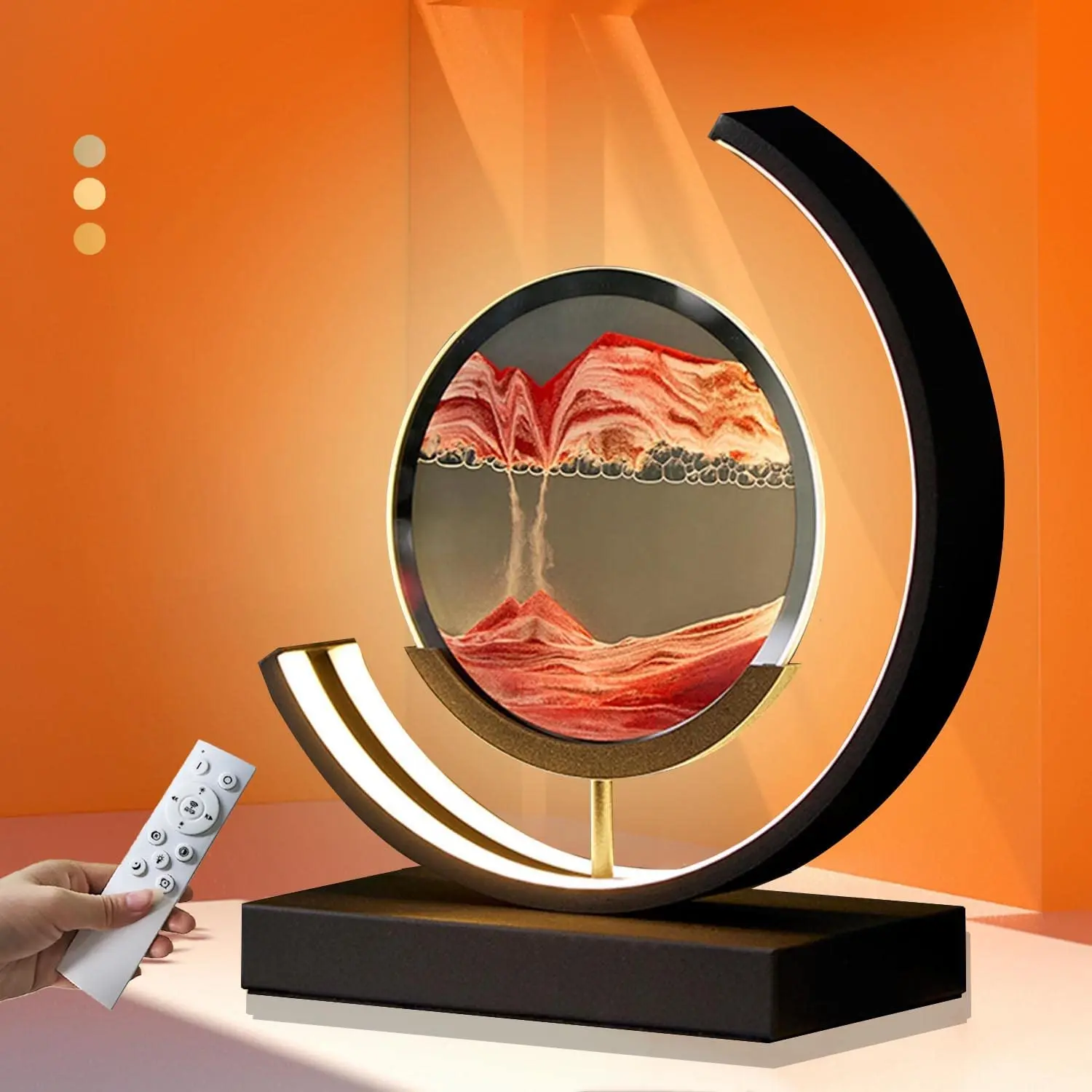 Quicksand art sand painting lamp with remote control 360 rotatable hourglass table lamp thumb200