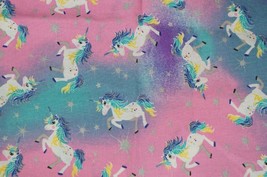 Sewing Cotton Quilting Fabric Pink &amp; Aqua Blue Unicorn Sparkle 1/4 YD - $180.91 MXN
