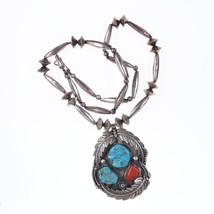 1970&#39;s Justin Morris Navajo Sterling Turquoise and coral pendant/necklace - £349.52 GBP