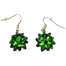 Pierced Metallic Green Color Tone Earrings Christmas Bow Minimalist Petite 0.5&quot; - $7.91