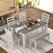 Rustic Style 6-Piece Dining Room Table Set - Brown + White Washed - £530.18 GBP