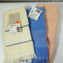 3 Charles Craft fingertip Towels Cross Stitch Needlepoint 14 Count blue peach - $14.00