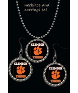 clemson Tigers earrings earring and necklace set great gift  - $168.69 MXN