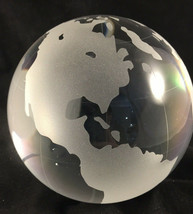 Vintage Etched Glass World Globe 3.86 Inch Paperweight  - £14.84 GBP