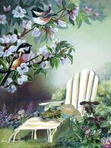 birds blossom white flowers country garden ceramic tile mural backsplash 12&quot;x18&quot; - £58.39 GBP