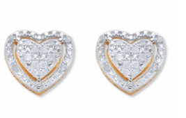 Round Diamond Heart Shaped Floating Halo Studs 18K Gold Sterling Silver Earrings - £160.84 GBP