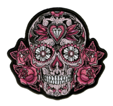4&quot; Sugar Skull Pink Details Biker Embroidered Patch - £23.31 GBP