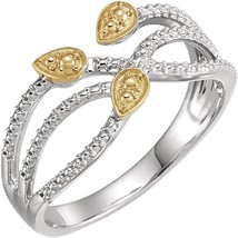 Authenticity Guarantee 
14k White and Yellow Gold Criss Cross Leaf Ring - £558.74 GBP