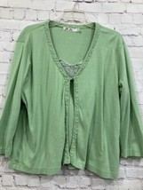 Dollz Women&#39;s knit Top 2 in 1 Layered Look Green Sage Lace Trim XL 3/4 S... - $12.61