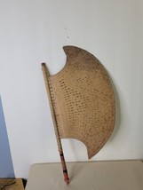 Vintage Woven Hand Fan Hatchet Shape 16 x 8 Inches Hand Made - $14.85