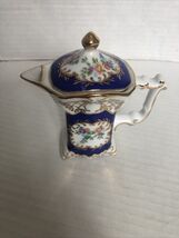 Staffordshire China Miniature Square Teapot Blue White Gold - $14.85