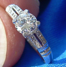 Earth mined Diamond Deco Engagement Ring Antique Platinum Solitaire Setting - $4,850.01