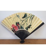 Vintage Chinese China Paper Hand Folding Fan Dragonfly Pink Lotus Flowers - £23.42 GBP