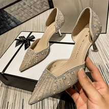 Women Two-Piece Shoes Thin High Heels Pointed Toe Pumps Elegant String Bead Crys - £75.20 GBP