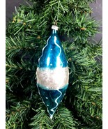 1 German glass Christmas Ornament mica glitter handpainted blue silver - £17.36 GBP