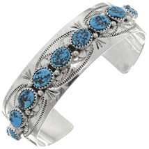 Navajo Sterling Silver Turquoise Row Bracelet Womens Mens s6.5, Joey McCray - £252.44 GBP