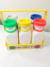 Vintage Fisher Price Milk Bottles Carrier Caddy Lids 637 Play Food Chocolate - £16.08 GBP